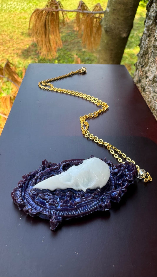 Raven’s Reverie: Resin Bird Skull Cameo Necklace image 0