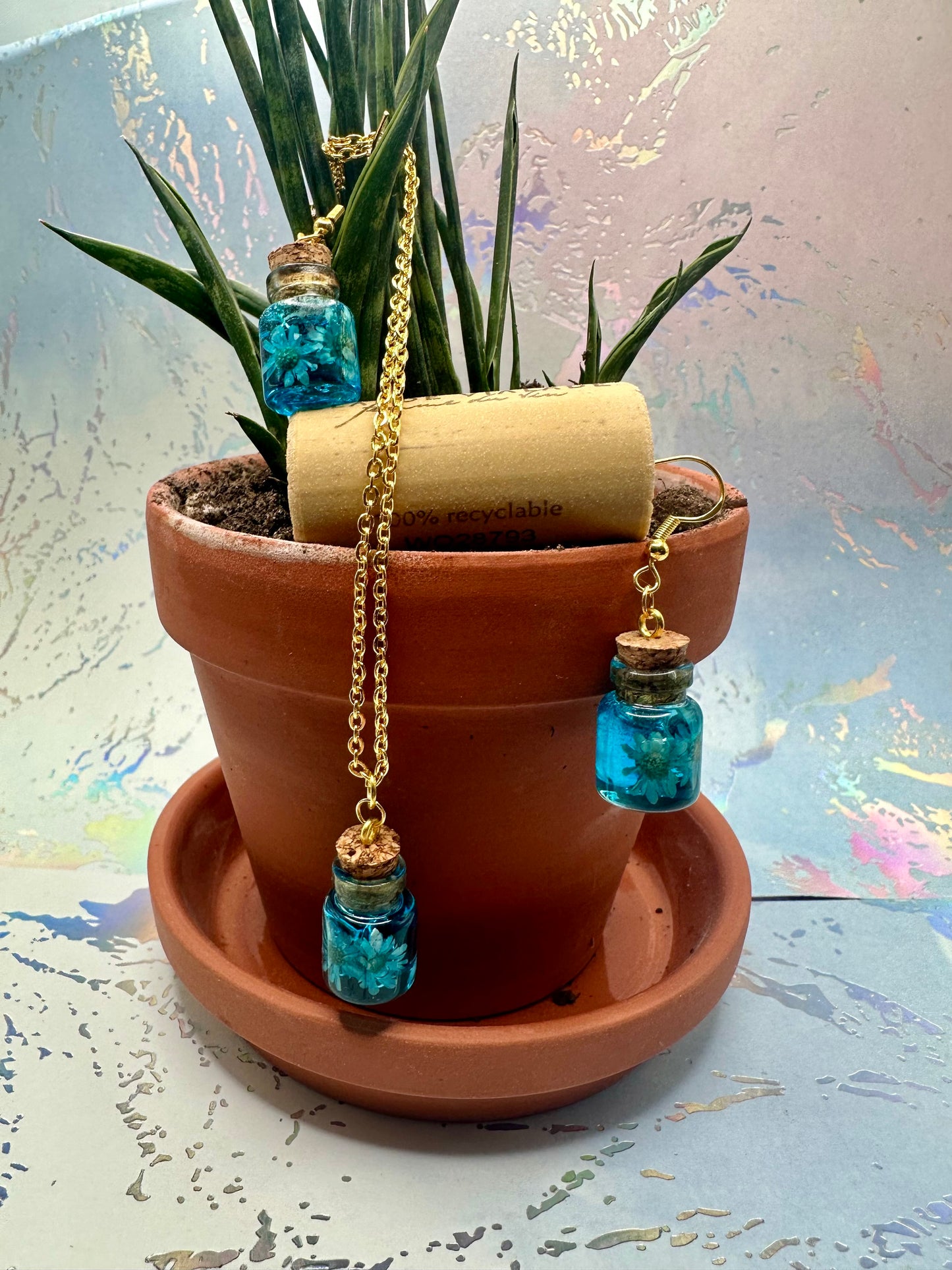 Enchanted Garden Resin Bottle Earrings and necklace image 1
