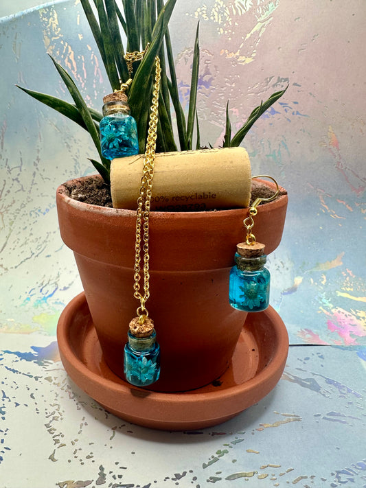 Enchanted Garden Resin Bottle Earrings and necklace image 1