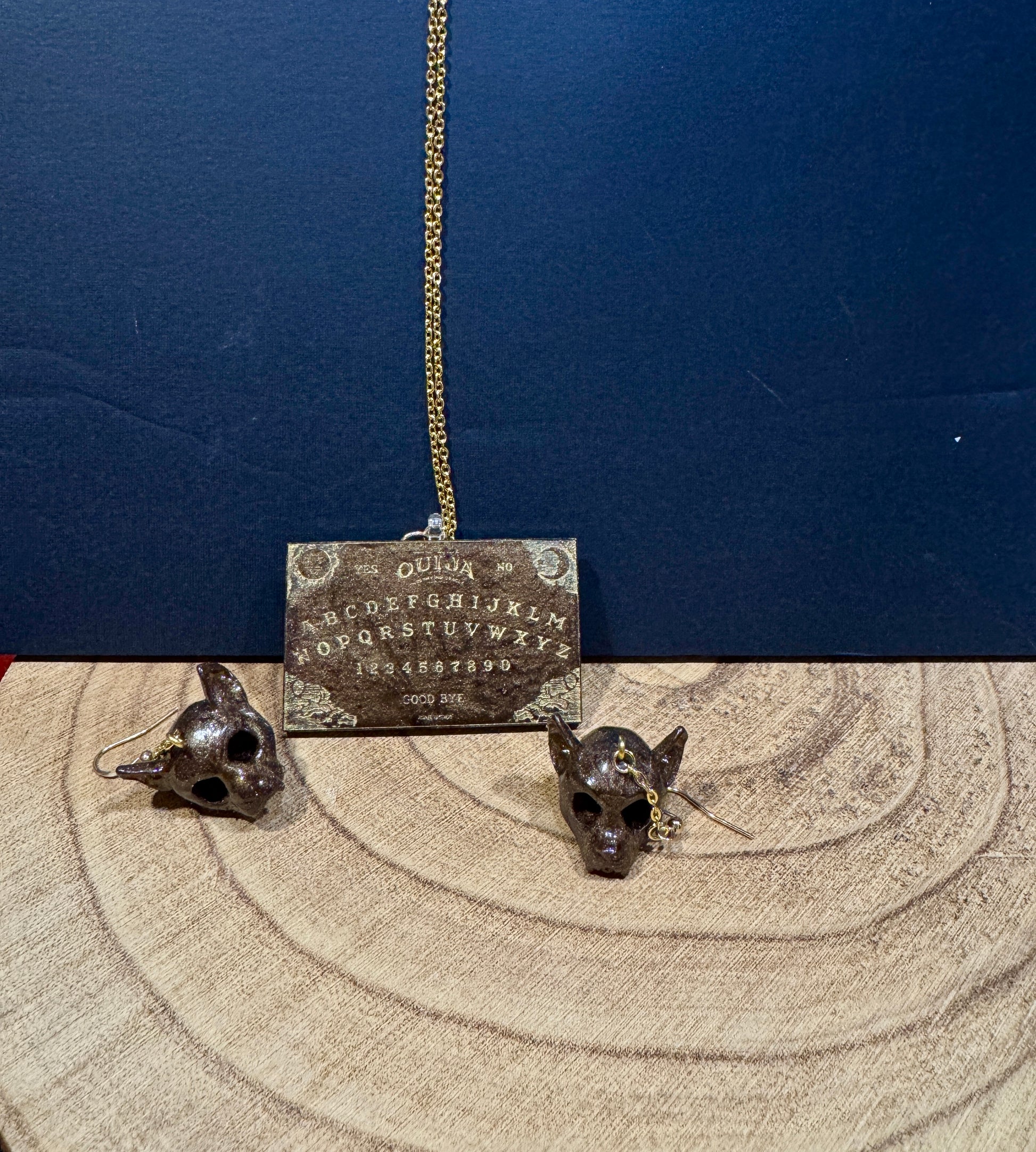Cute bat skulls earrings with witchy board image 0