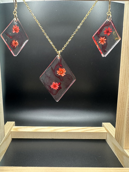 Elegant Resin Earrings and necklace with Dried Flowers  image 0