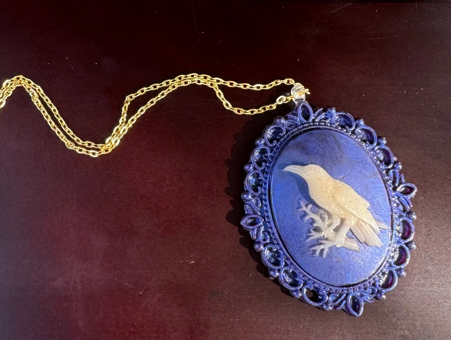 Shadowed Flight: Resin Crow Cameo Necklace image 0