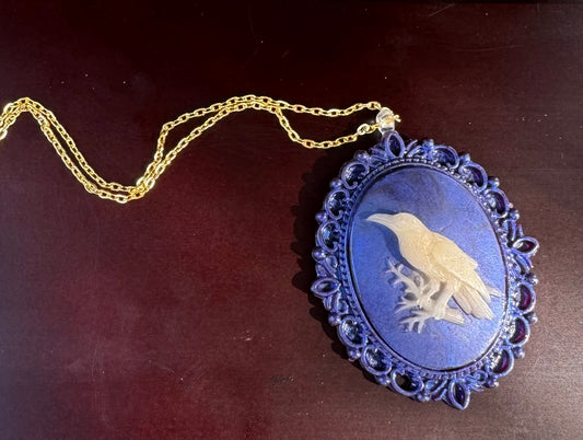 Shadowed Flight: Resin Crow Cameo Necklace image 0