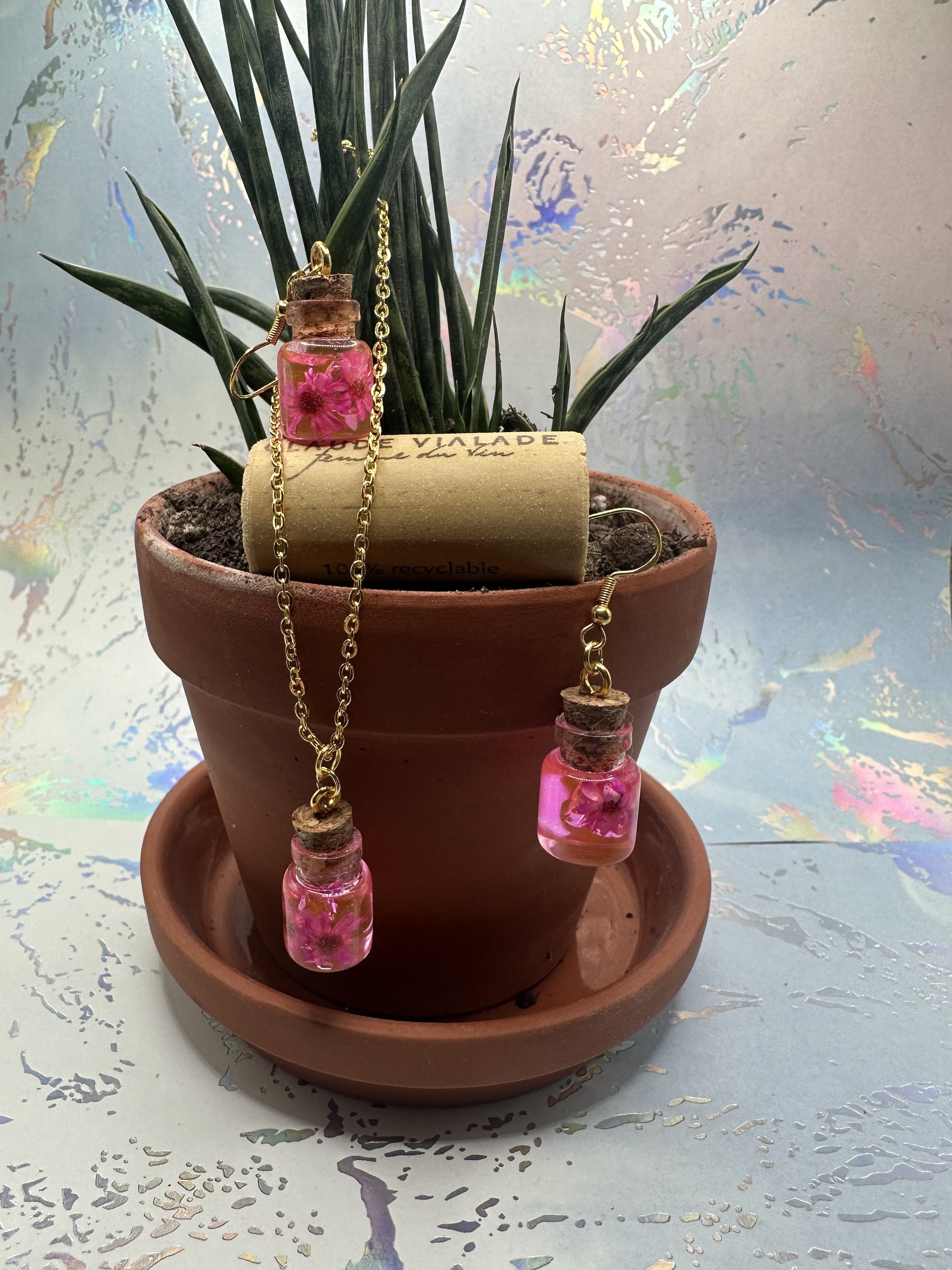 Enchanted Garden Resin Bottle Earrings and necklace image 0