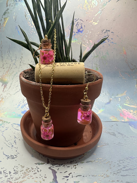Enchanted Garden Resin Bottle Earrings and necklace image 0