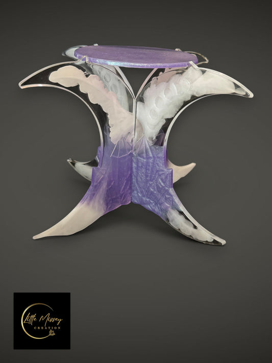 Portable resin altar featuring purple and white crystalline elements for spiritual rituals